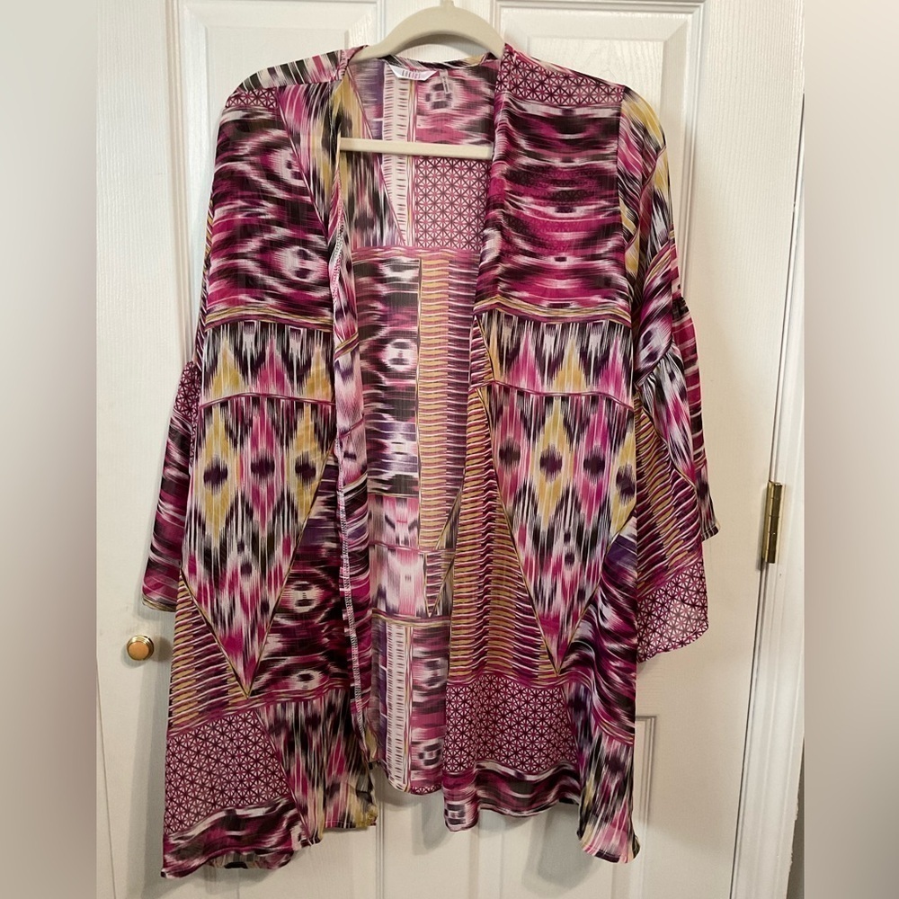 Kaktus kimono/cardigan. Bell sleeves. Abstract. Bold colors. Size XL